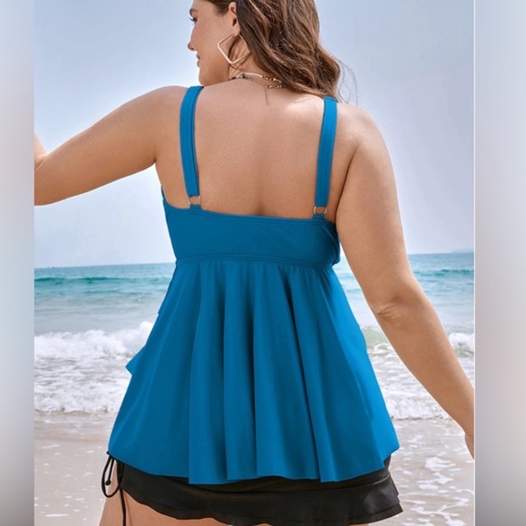 BloomChic Blue Ruffle Tankini Top - Picture 2 of 12